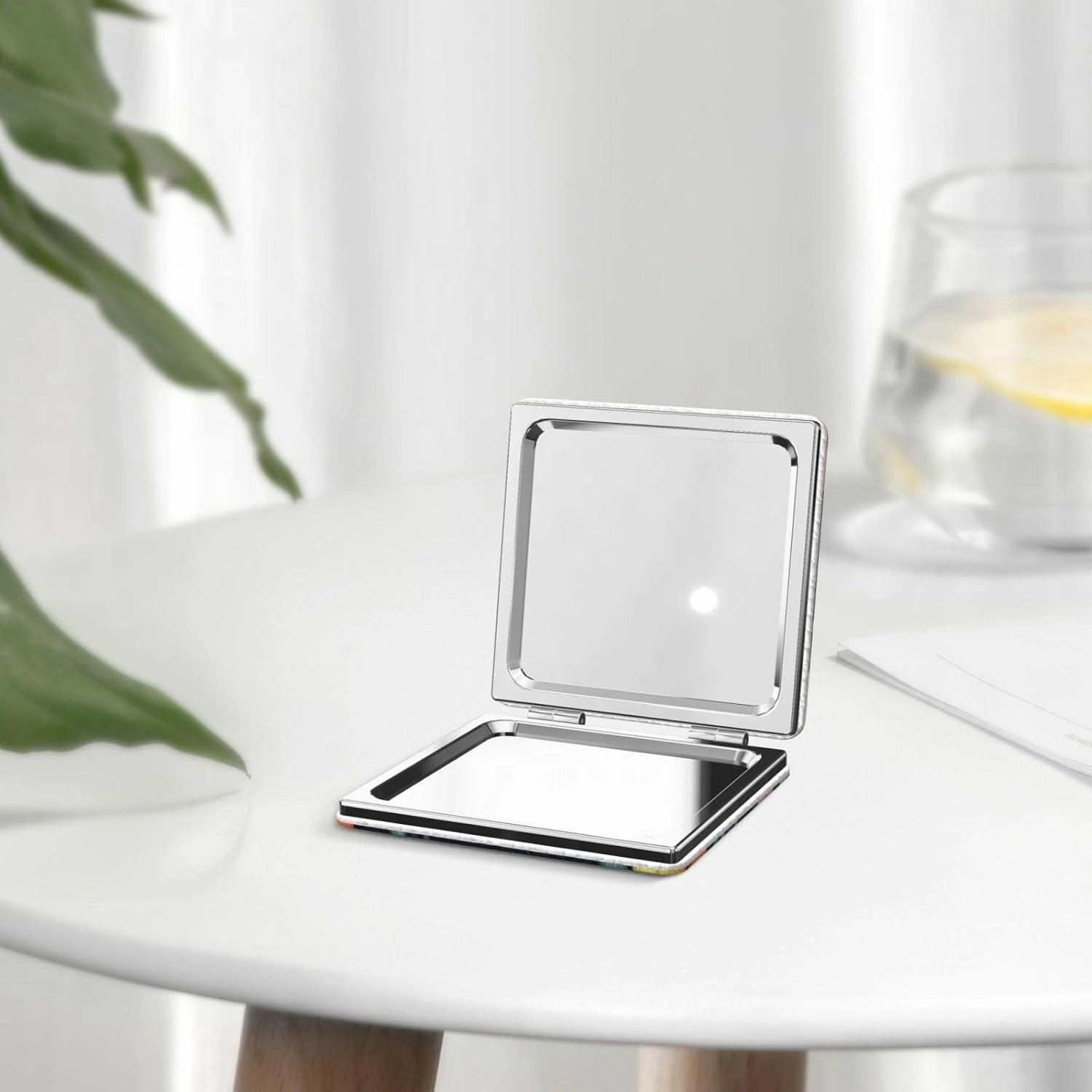 Portable Pocket Makeup Mirror Beautiful Colourful Flowers Travel Cosmetic Mirror Square Print Magnifying Compact Mirror for Eyelash