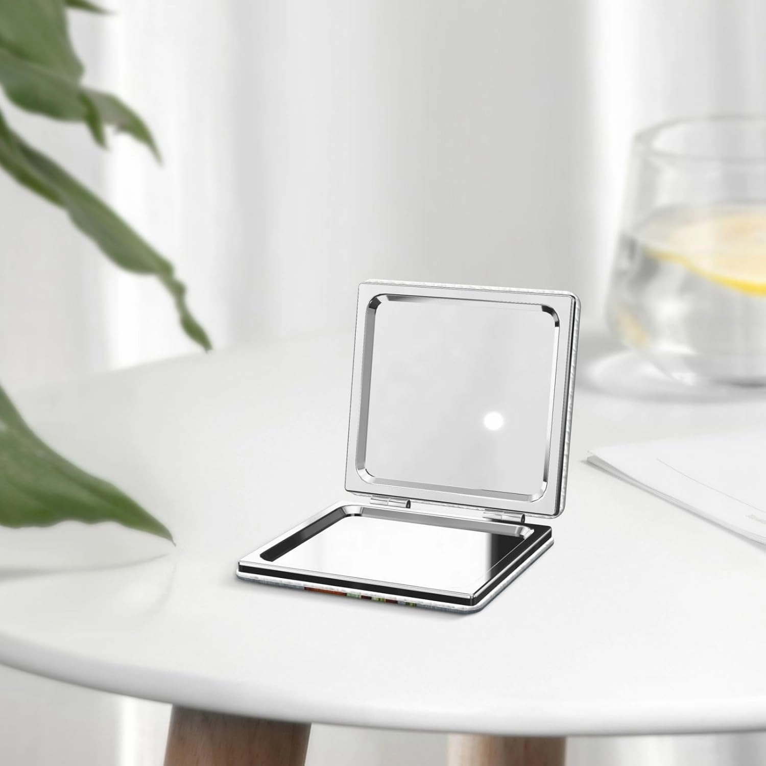 Portable Pocket Makeup Mirror Blooming Orchids Travel Cosmetic Mirror Square Print Magnifying Compact Mirror for Eyelash
