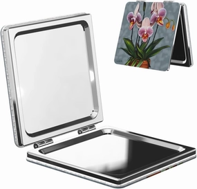 Portable Pocket Makeup Mirror Blooming Orchids Travel Cosmetic Mirror Square Print Magnifying Compact Mirror for Eyelash