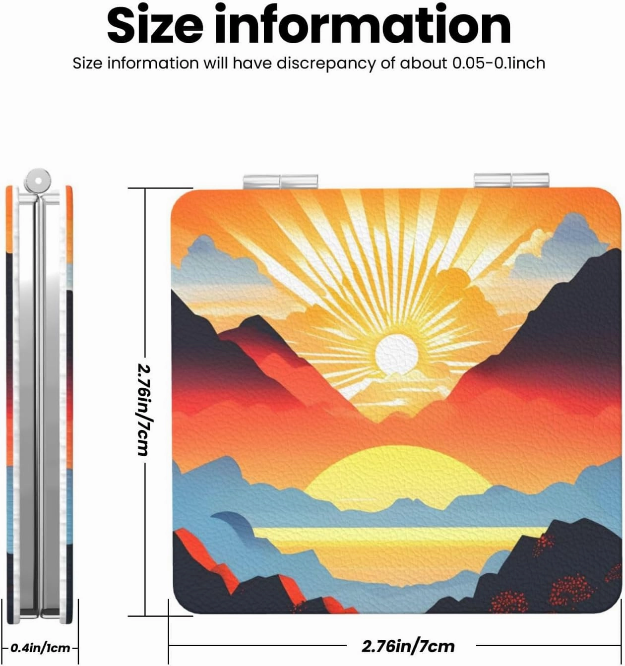 Portable Pocket Makeup Mirror Bright Sunrise Travel Cosmetic Mirror Square Print Magnifying Compact Mirror for Eyelash