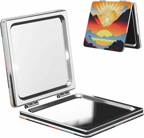 Portable Pocket Makeup Mirror Bright Sunrise Travel Cosmetic Mirror Square Print Magnifying Compact Mirror for Eyelash