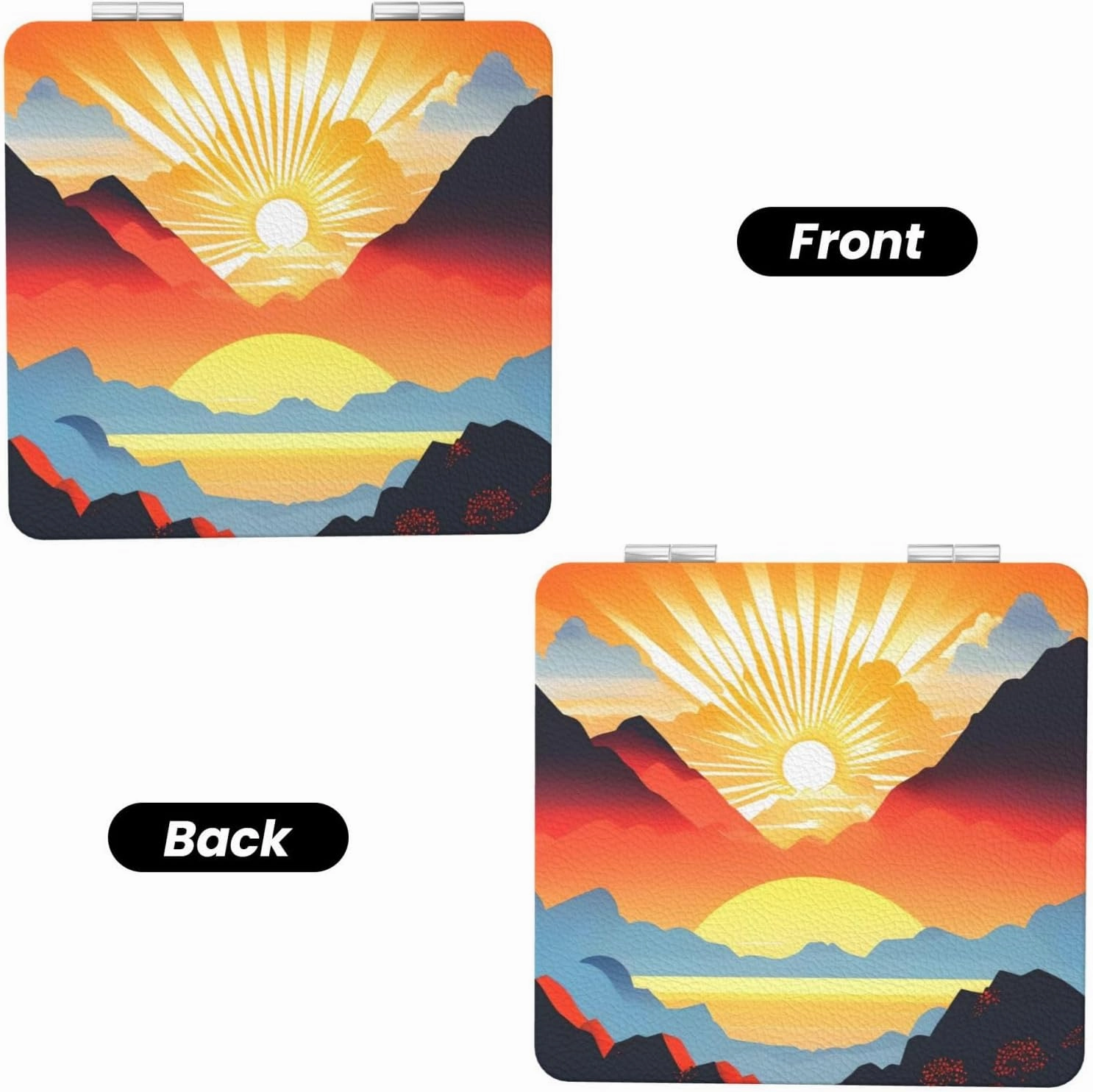 Portable Pocket Makeup Mirror Bright Sunrise Travel Cosmetic Mirror Square Print Magnifying Compact Mirror for Eyelash