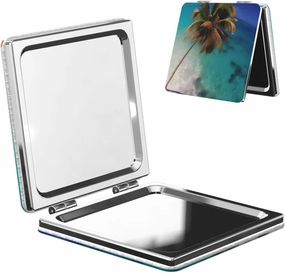 Portable Pocket Makeup Mirror Caribbean Islands Travel Cosmetic Mirror Square Print Magnifying Compact Mirror for Eyelash