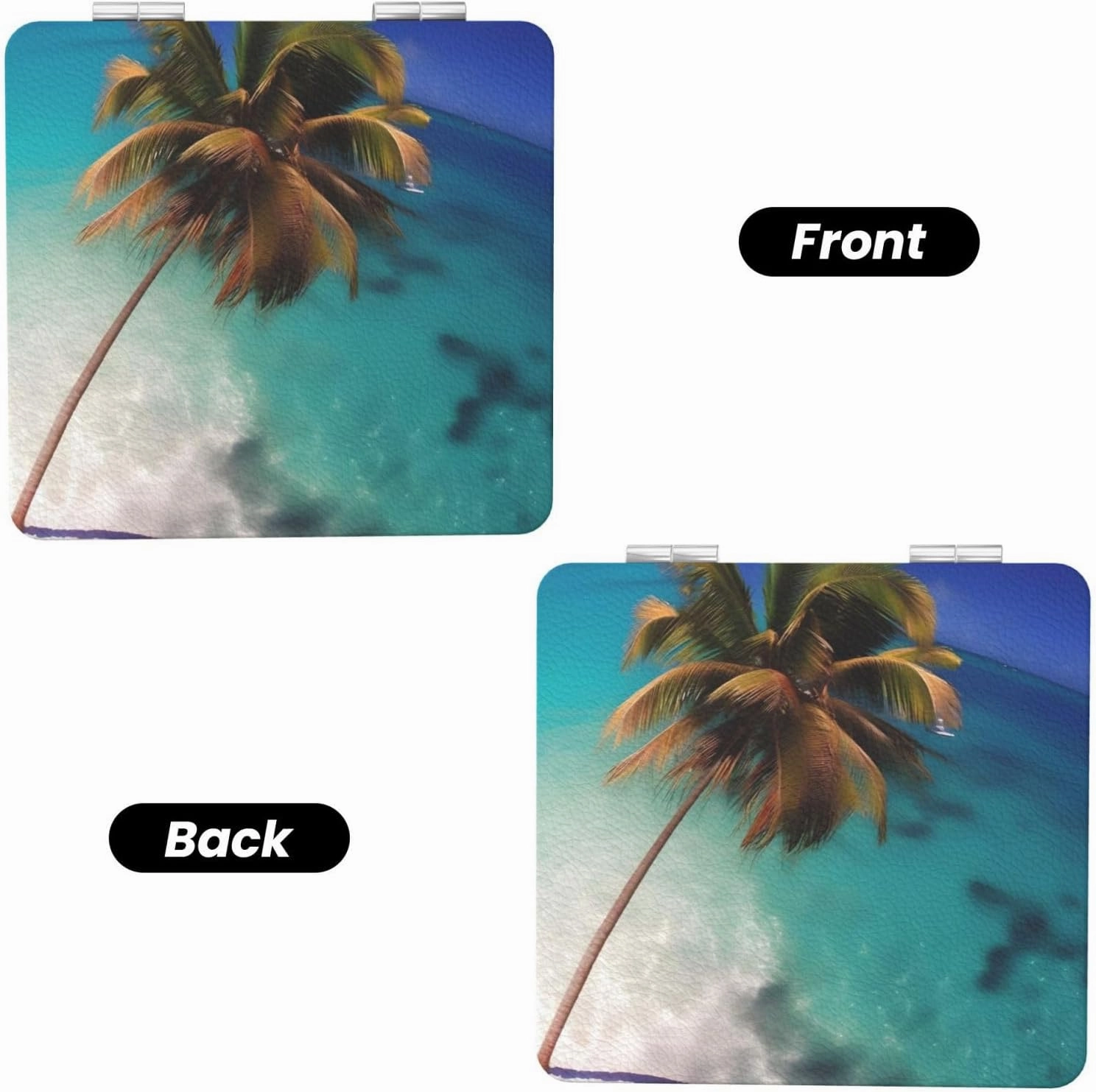 Portable Pocket Makeup Mirror Caribbean Islands Travel Cosmetic Mirror Square Print Magnifying Compact Mirror for Eyelash