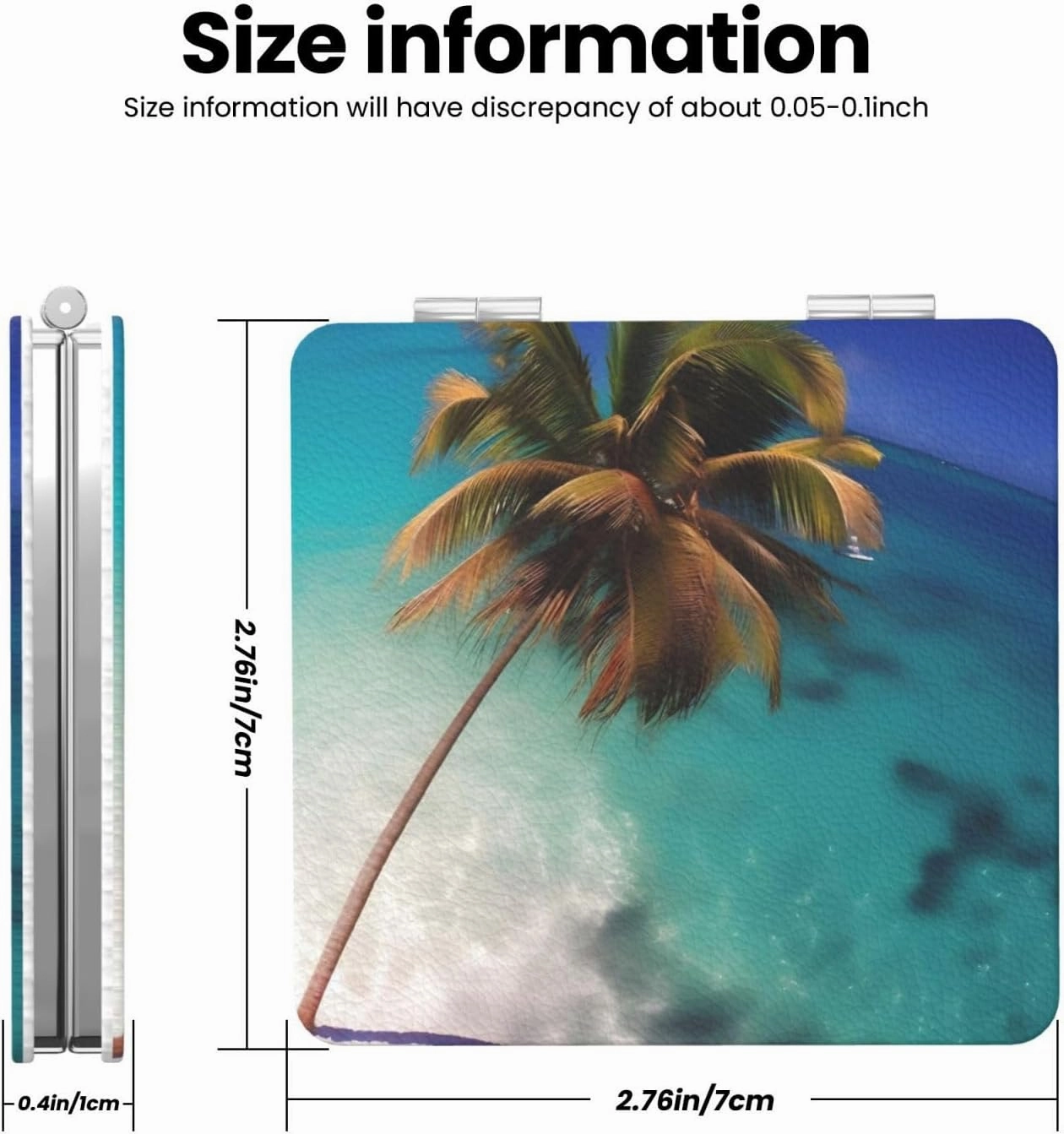 Portable Pocket Makeup Mirror Caribbean Islands Travel Cosmetic Mirror Square Print Magnifying Compact Mirror for Eyelash