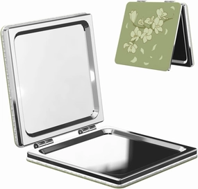 Portable Pocket Makeup Mirror Cartoon Begonia Travel Cosmetic Mirror Square Print Magnifying Compact Mirror for Eyelash