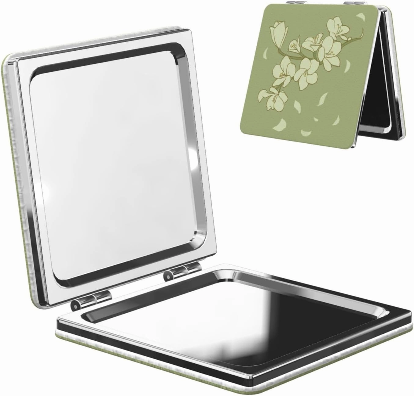 Portable Pocket Makeup Mirror Cartoon Begonia Travel Cosmetic Mirror Square Print Magnifying Compact Mirror for Eyelash
