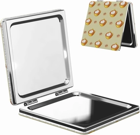 Portable Pocket Makeup Mirror Cartoon cat Coffee Travel Cosmetic Mirror Square Print Magnifying Compact Mirror for Eyelash