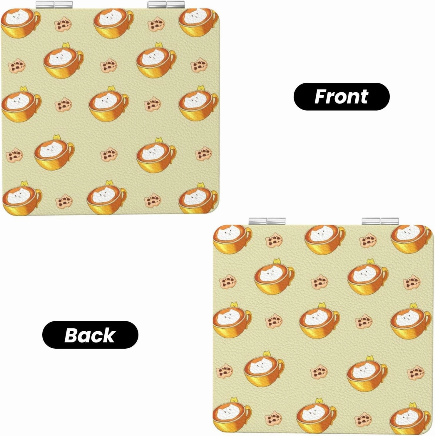 Portable Pocket Makeup Mirror Cartoon cat Coffee Travel Cosmetic Mirror Square Print Magnifying Compact Mirror for Eyelash