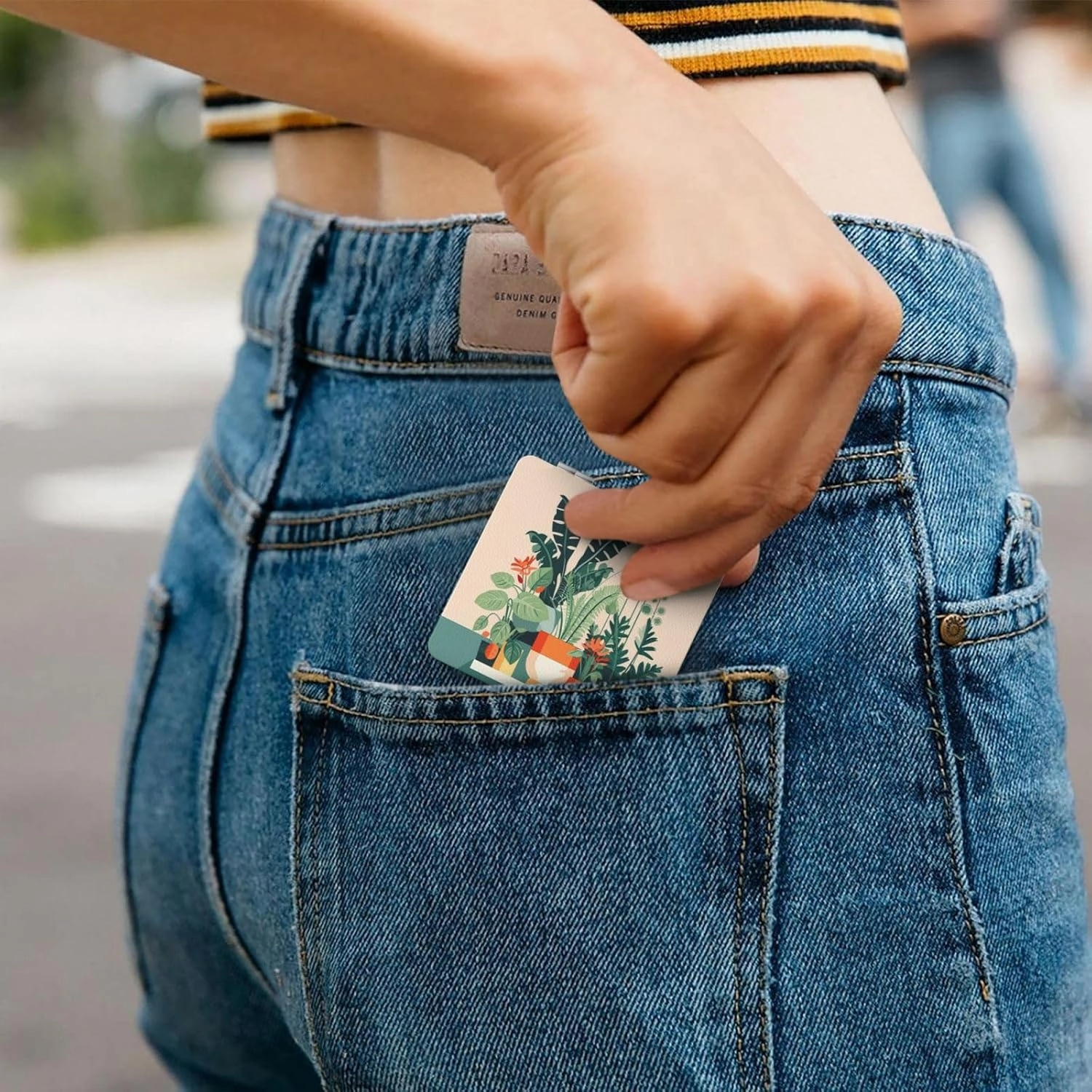 Portable Pocket Makeup Mirror Cartoon Small Green Plant Travel Cosmetic Mirror Square Print Magnifying Compact Mirror for Eyelash