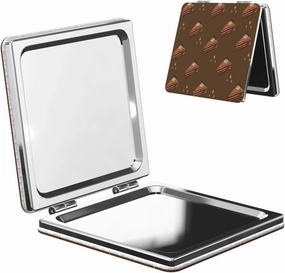 Portable Pocket Makeup Mirror Chocolate Squares Cake Travel Cosmetic Mirror Square Print Magnifying Compact Mirror for Eyelash