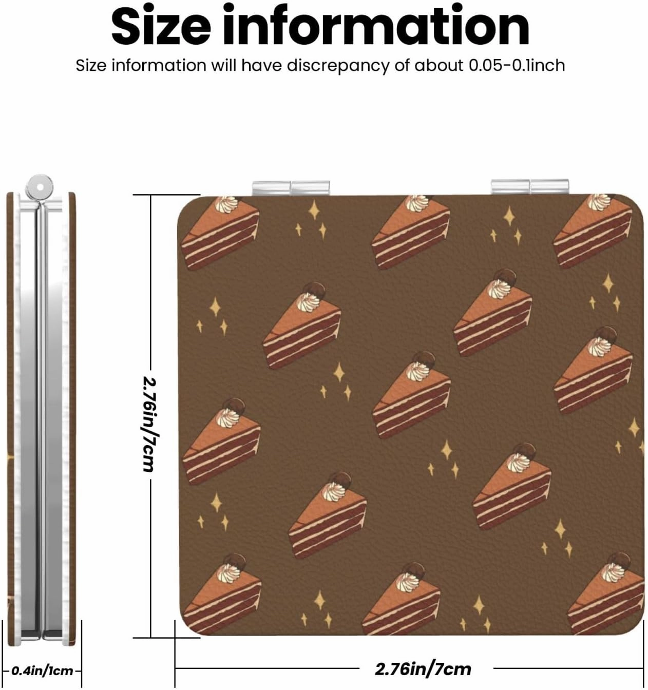 Portable Pocket Makeup Mirror Chocolate Squares Cake Travel Cosmetic Mirror Square Print Magnifying Compact Mirror for Eyelash