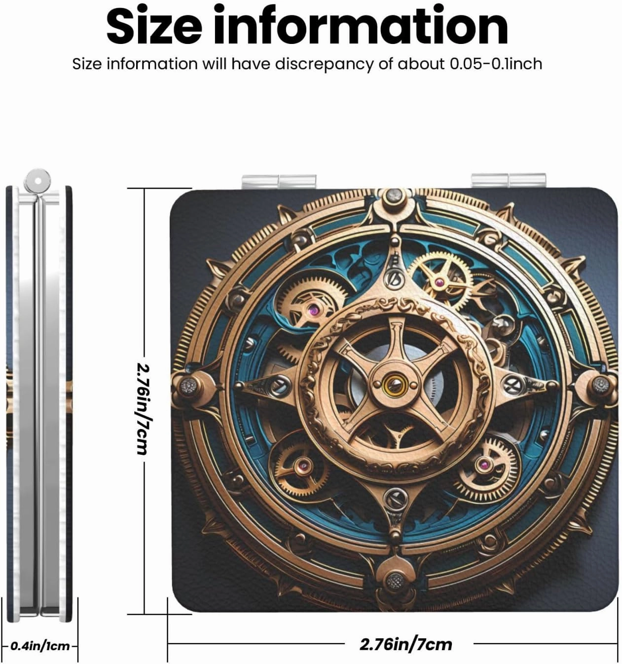 Portable Pocket Makeup Mirror Cool Steampunk Gears Travel Cosmetic Mirror Square Print Magnifying Compact Mirror for Eyelash