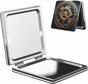 Portable Pocket Makeup Mirror Cool Steampunk Gears Travel Cosmetic Mirror Square Print Magnifying Compact Mirror for Eyelash