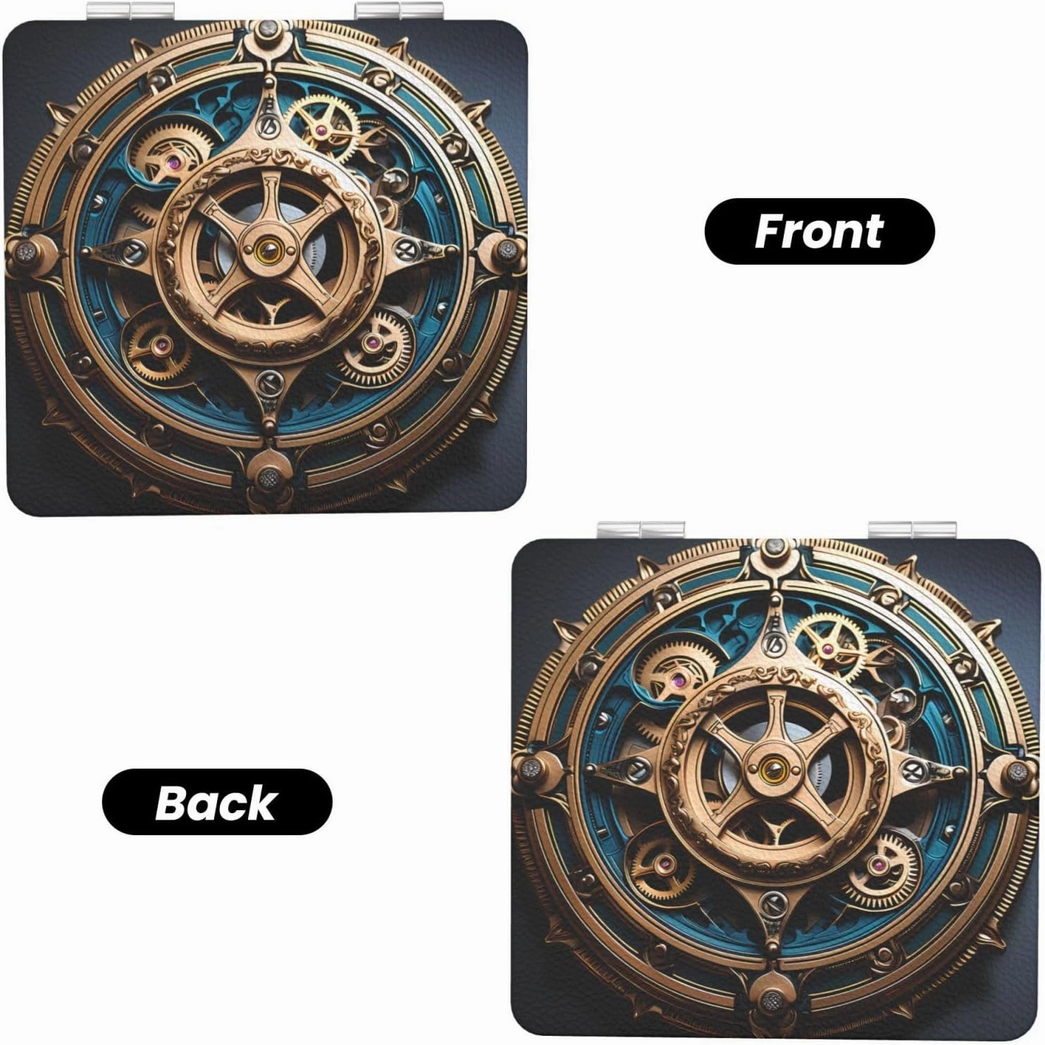 Portable Pocket Makeup Mirror Cool Steampunk Gears Travel Cosmetic Mirror Square Print Magnifying Compact Mirror for Eyelash