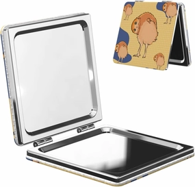 Portable Pocket Makeup Mirror Crooked Owl Travel Cosmetic Mirror Square Print Magnifying Compact Mirror for Eyelash