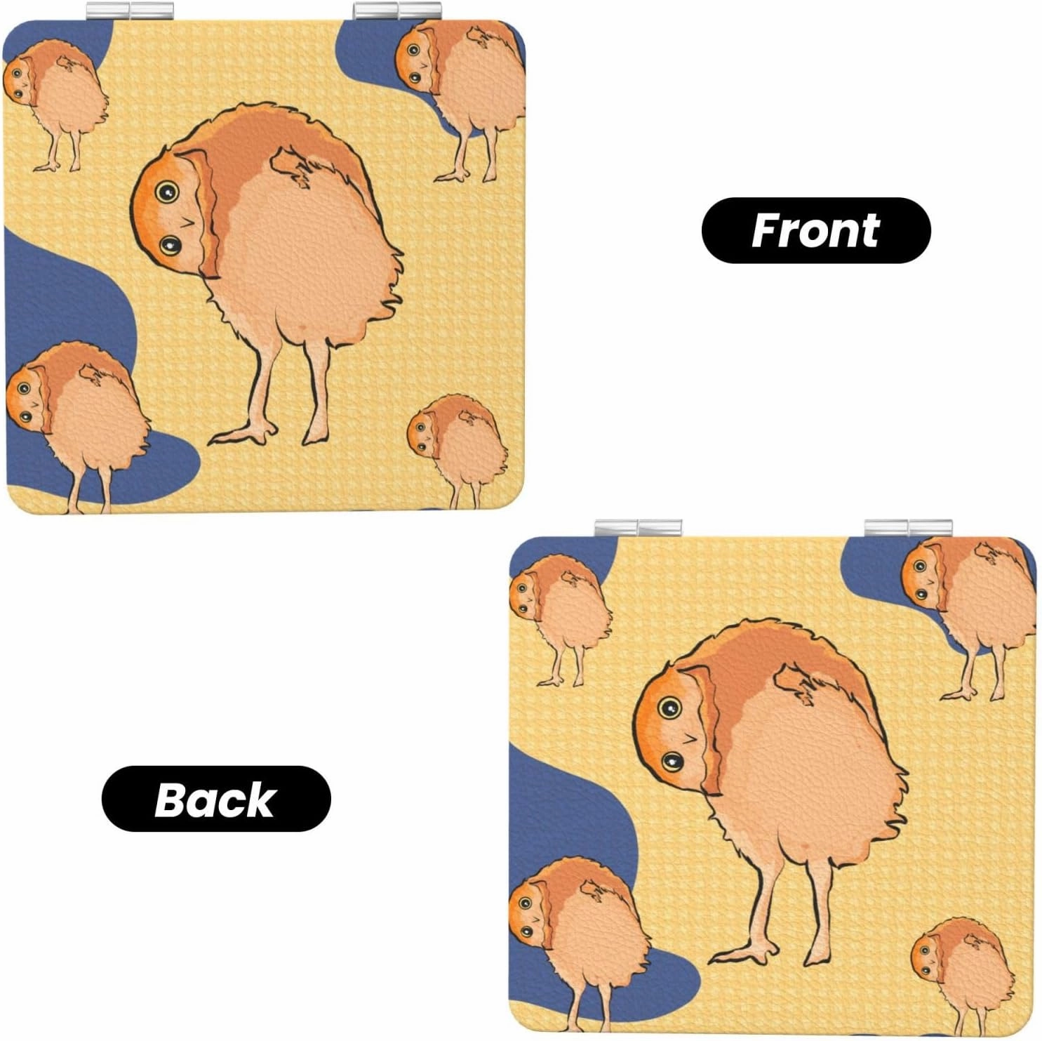 Portable Pocket Makeup Mirror Crooked Owl Travel Cosmetic Mirror Square Print Magnifying Compact Mirror for Eyelash