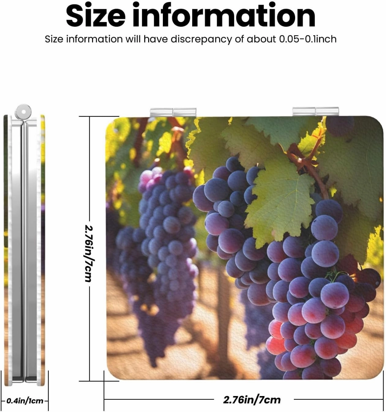 Portable Pocket Makeup Mirror Desert Grapes Travel Cosmetic Mirror Square Print Magnifying Compact Mirror for Eyelash