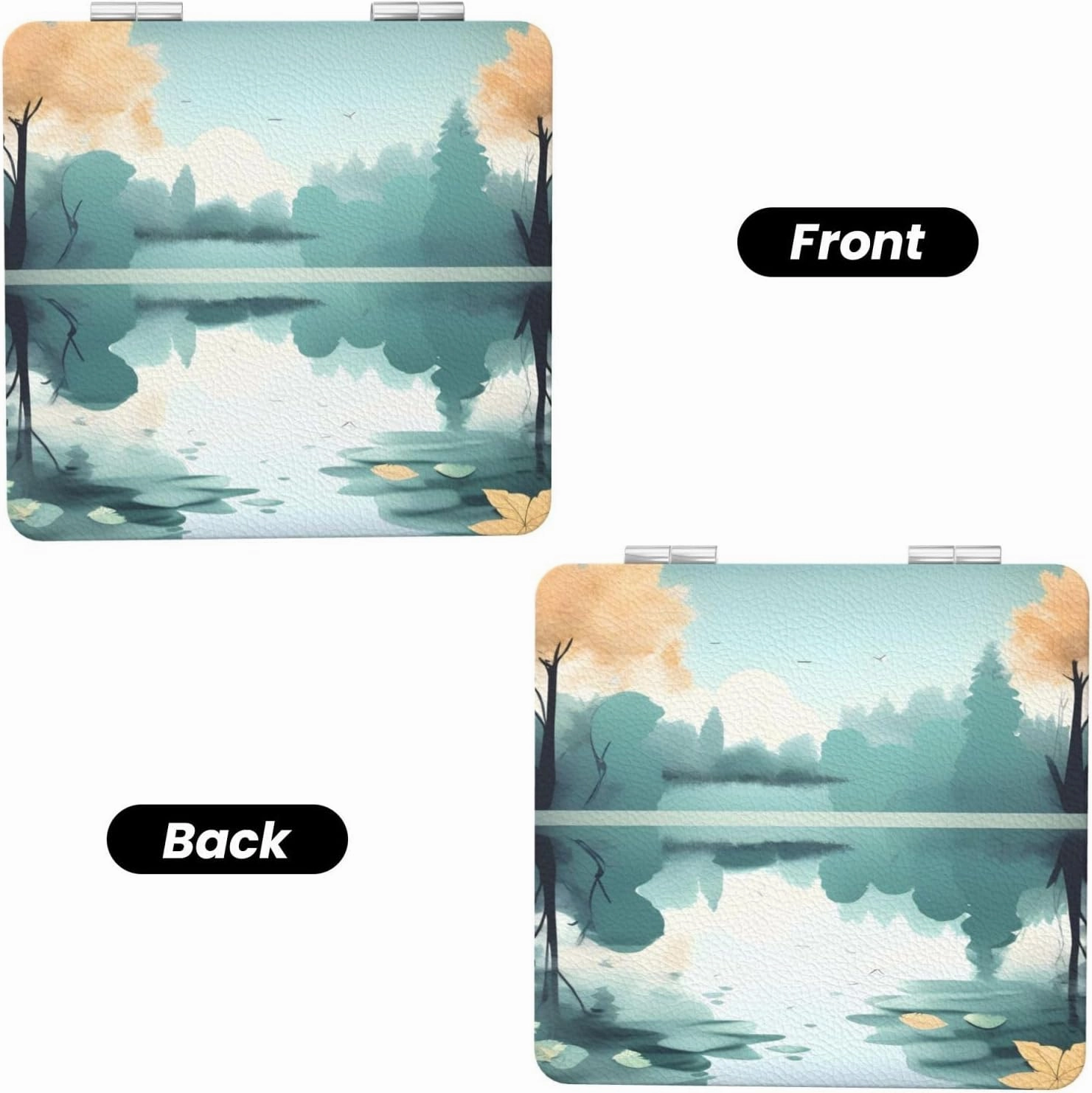 Portable Pocket Makeup Mirror Fallen Leaves on a Tranquil Lake Travel Cosmetic Mirror Square Print Magnifying Compact Mirror for Eyelash