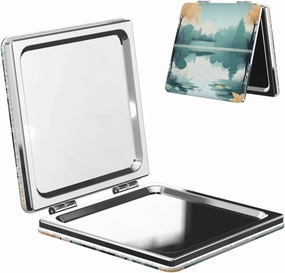 Portable Pocket Makeup Mirror Fallen Leaves on a Tranquil Lake Travel Cosmetic Mirror Square Print Magnifying Compact Mirror for Eyelash