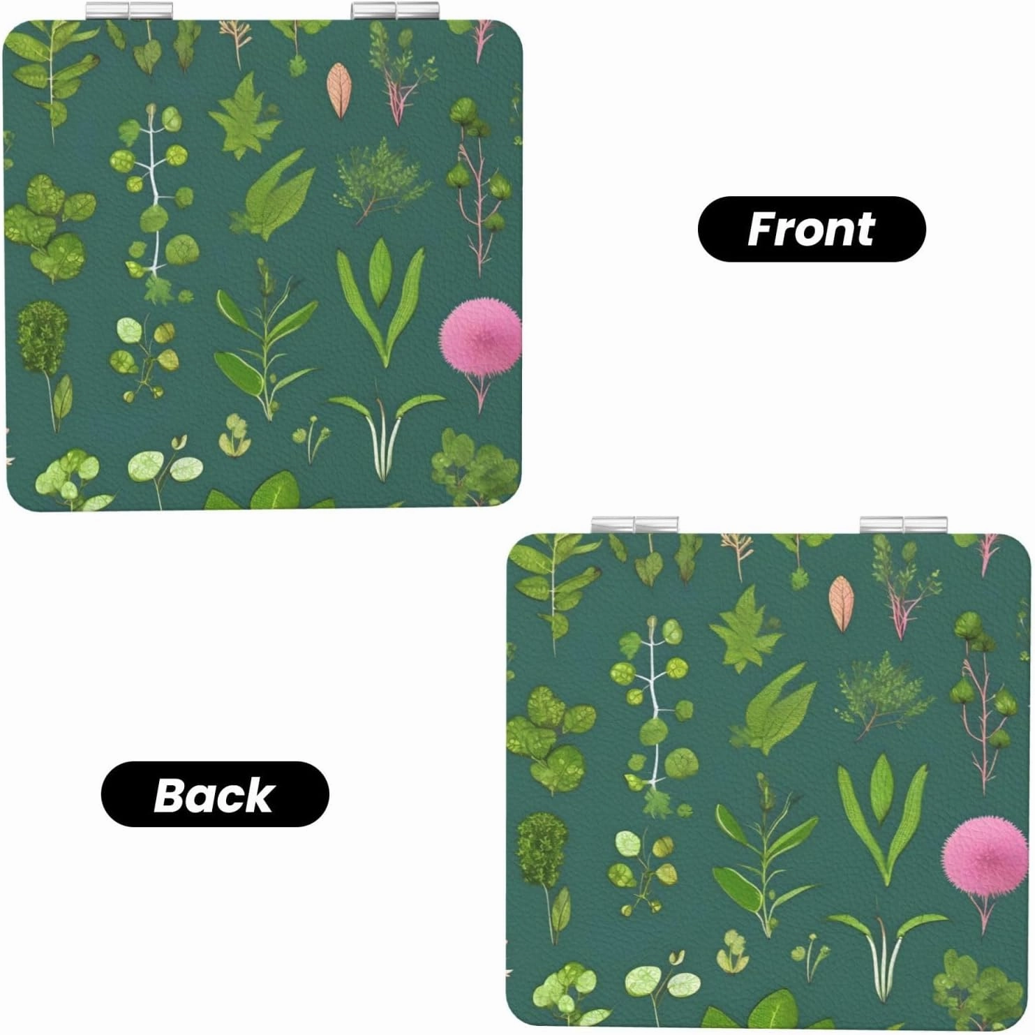 Portable Pocket Makeup Mirror Flowers and Plants Travel Cosmetic Mirror Square Print Magnifying Compact Mirror for Eyelash