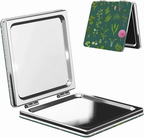 Portable Pocket Makeup Mirror Flowers and Plants Travel Cosmetic Mirror Square Print Magnifying Compact Mirror for Eyelash
