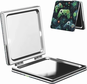 Portable Pocket Makeup Mirror Gamepad Circuit Version Travel Cosmetic Mirror Square Print Magnifying Compact Mirror for Eyelash