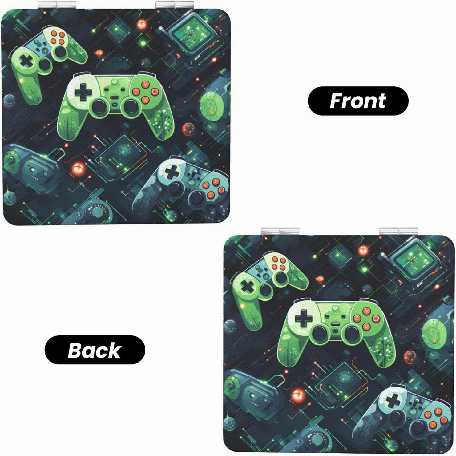 Portable Pocket Makeup Mirror Gamepad Circuit Version Travel Cosmetic Mirror Square Print Magnifying Compact Mirror for Eyelash