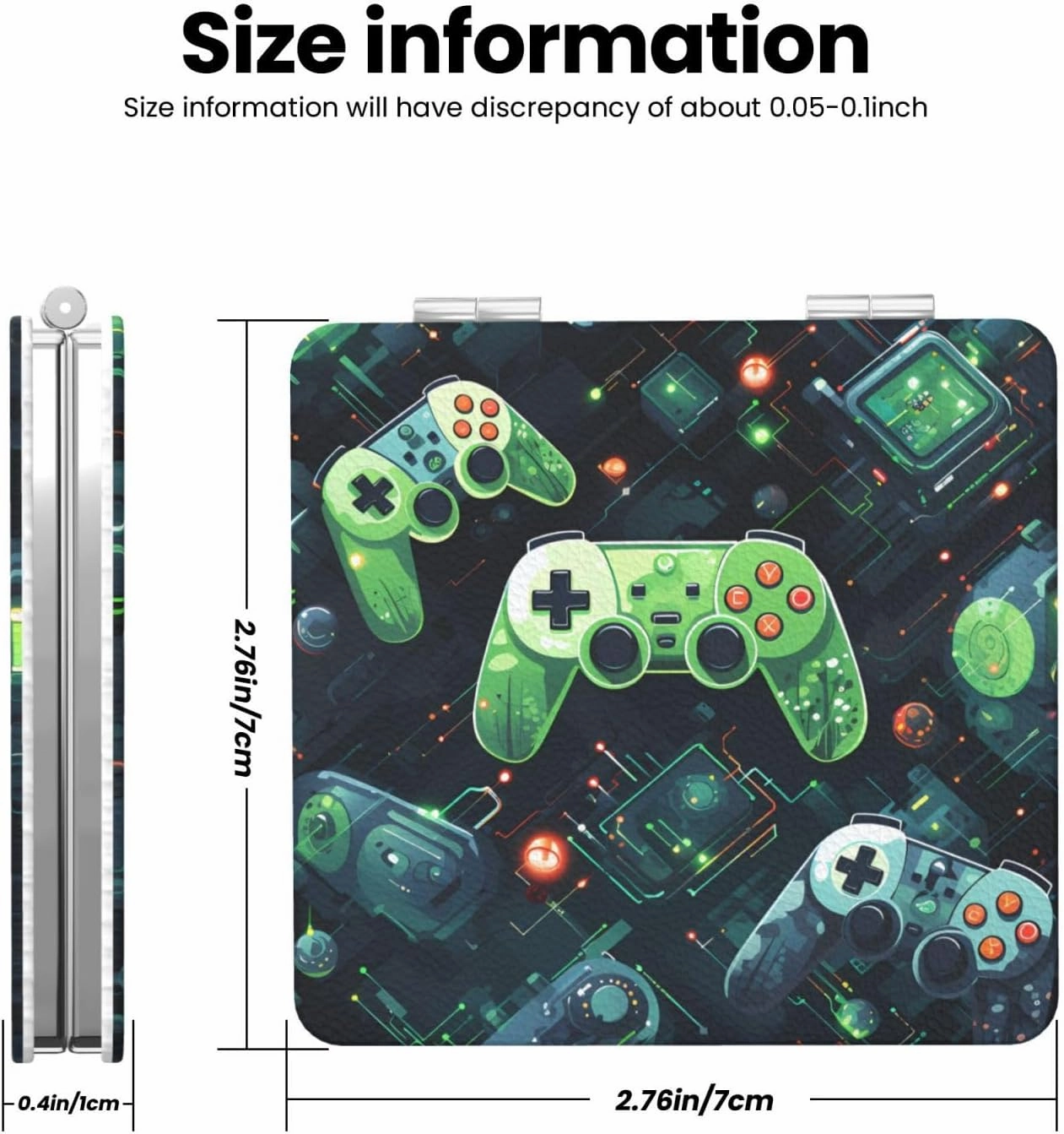 Portable Pocket Makeup Mirror Gamepad Circuit Version Travel Cosmetic Mirror Square Print Magnifying Compact Mirror for Eyelash