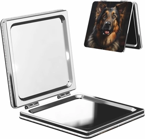 Portable Pocket Makeup Mirror German Shepherd Travel Cosmetic Mirror Square Print Magnifying Compact Mirror for Eyelash