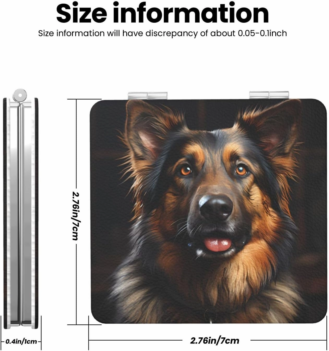 Portable Pocket Makeup Mirror German Shepherd Travel Cosmetic Mirror Square Print Magnifying Compact Mirror for Eyelash