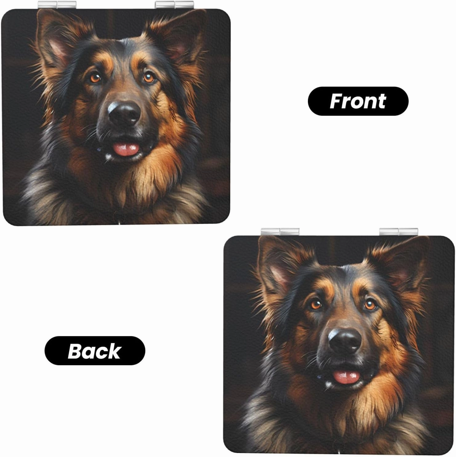 Portable Pocket Makeup Mirror German Shepherd Travel Cosmetic Mirror Square Print Magnifying Compact Mirror for Eyelash