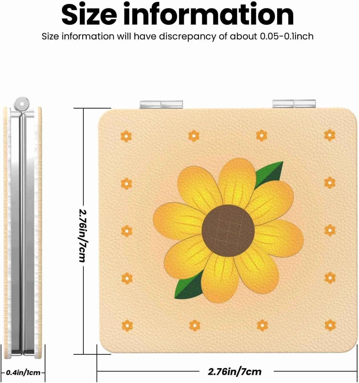 Portable Pocket Makeup Mirror Golden Sunflower Travel Cosmetic Mirror Square Print Magnifying Compact Mirror for Eyelash