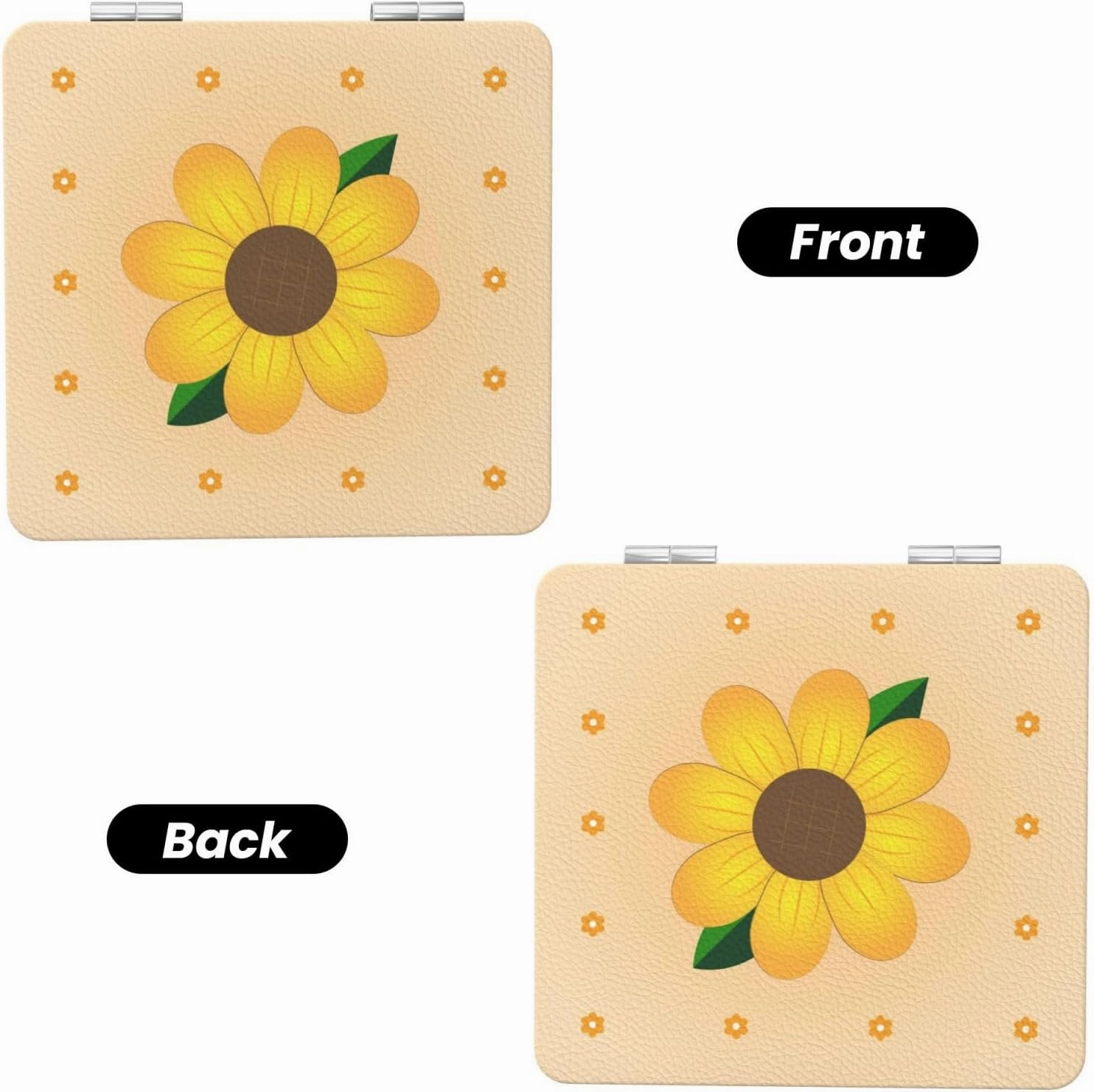 Portable Pocket Makeup Mirror Golden Sunflower Travel Cosmetic Mirror Square Print Magnifying Compact Mirror for Eyelash