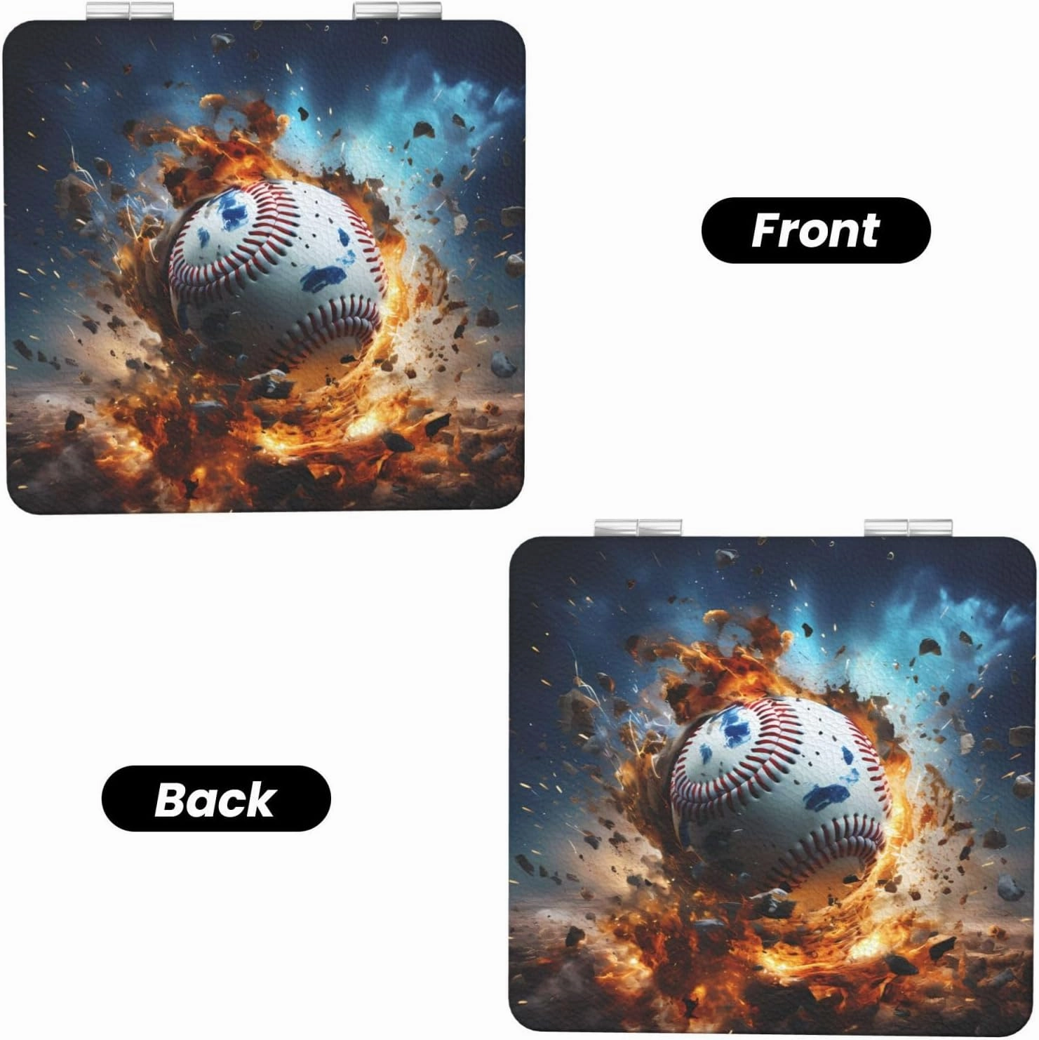 Portable Pocket Makeup Mirror Hot Baseball Travel Cosmetic Mirror Square Print Magnifying Compact Mirror for Eyelash