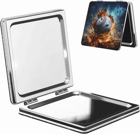 Portable Pocket Makeup Mirror Hot Baseball Travel Cosmetic Mirror Square Print Magnifying Compact Mirror for Eyelash