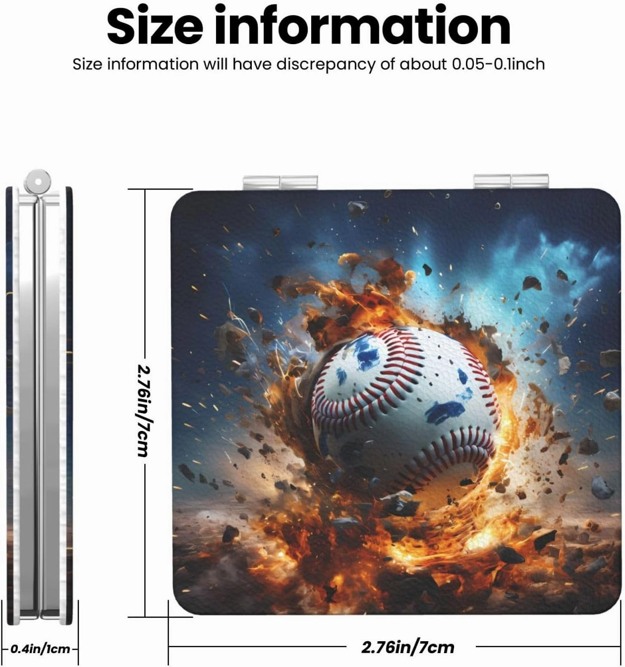 Portable Pocket Makeup Mirror Hot Baseball Travel Cosmetic Mirror Square Print Magnifying Compact Mirror for Eyelash