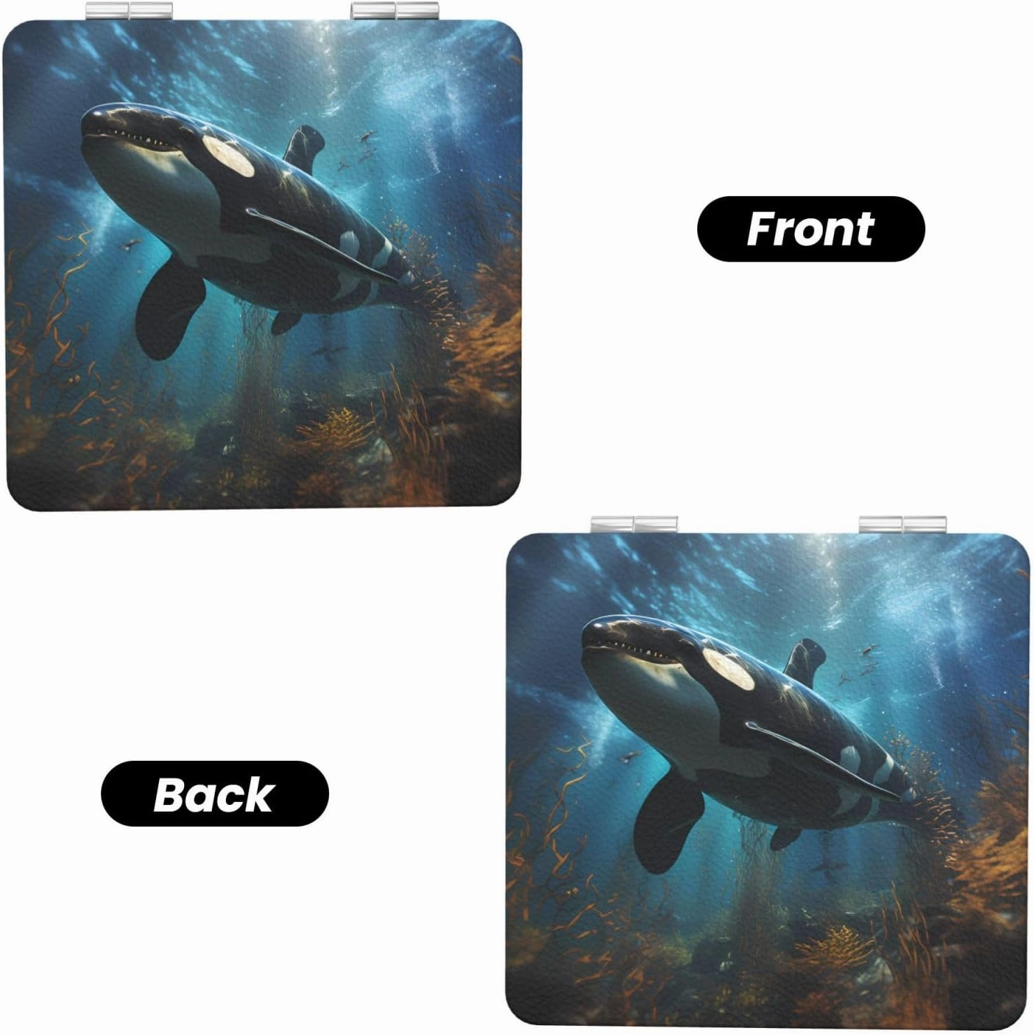 Portable Pocket Makeup Mirror Huge Killer Whales Travel Cosmetic Mirror Square Print Magnifying Compact Mirror for Eyelash
