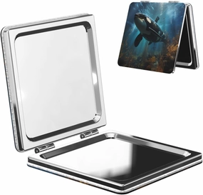 Portable Pocket Makeup Mirror Huge Killer Whales Travel Cosmetic Mirror Square Print Magnifying Compact Mirror for Eyelash