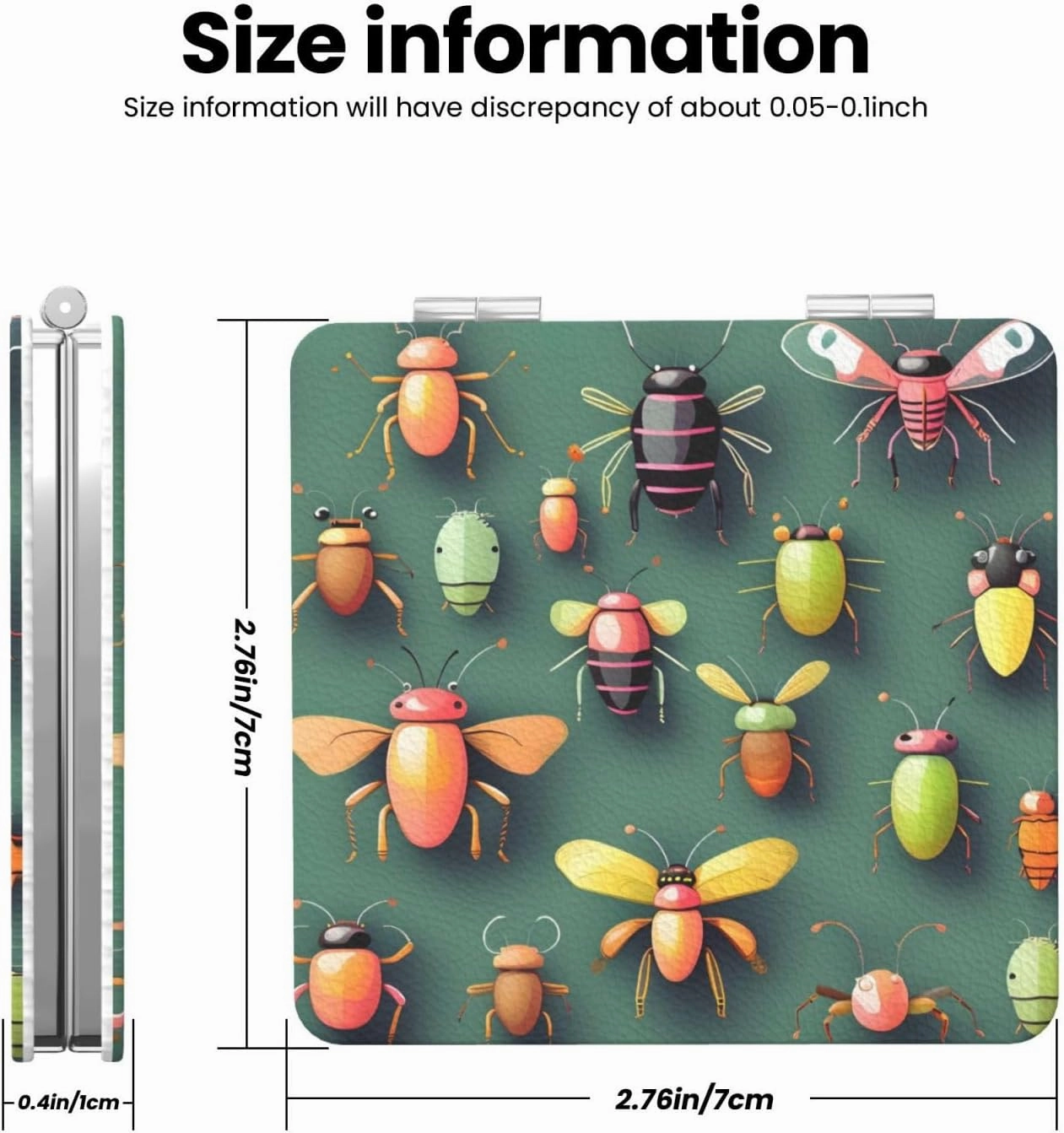 Portable Pocket Makeup Mirror Insect Atlas Travel Cosmetic Mirror Square Print Magnifying Compact Mirror for Eyelash