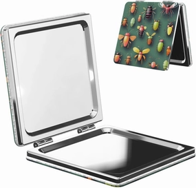 Portable Pocket Makeup Mirror Insect Atlas Travel Cosmetic Mirror Square Print Magnifying Compact Mirror for Eyelash