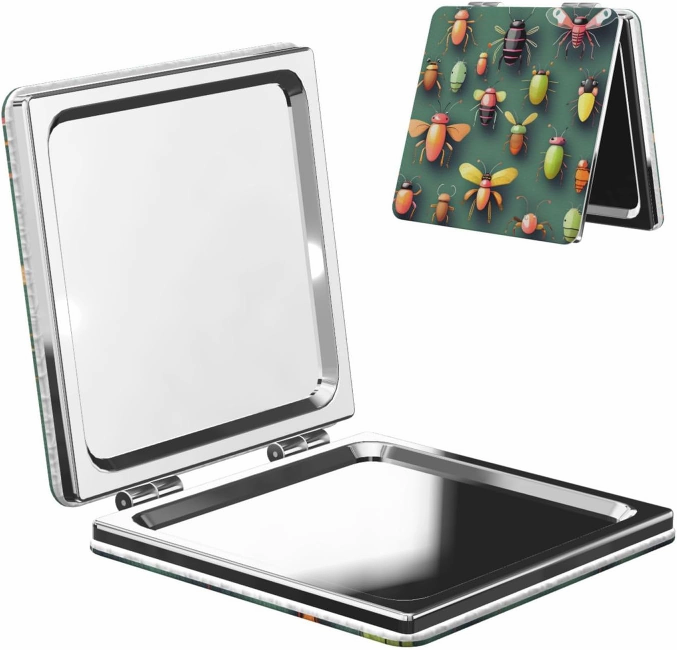 Portable Pocket Makeup Mirror Insect Atlas Travel Cosmetic Mirror Square Print Magnifying Compact Mirror for Eyelash