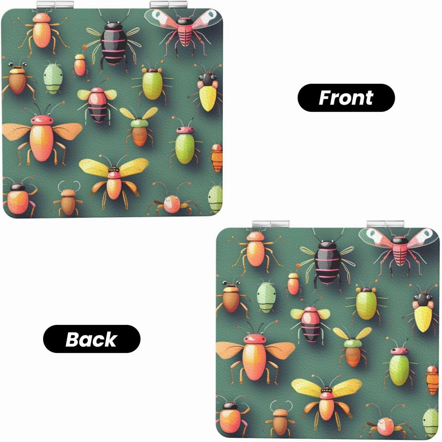 Portable Pocket Makeup Mirror Insect Atlas Travel Cosmetic Mirror Square Print Magnifying Compact Mirror for Eyelash