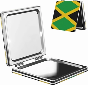 Portable Pocket Makeup Mirror Jamaica Flag Travel Cosmetic Mirror Square Print Magnifying Compact Mirror for Eyelash