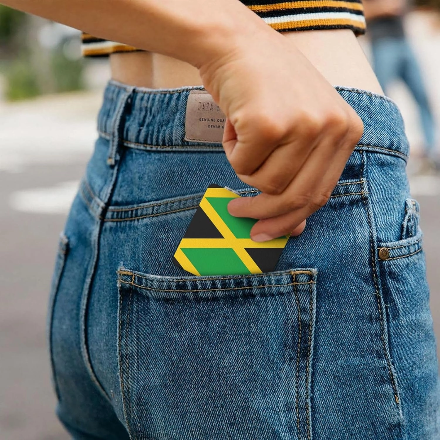 Portable Pocket Makeup Mirror Jamaica Flag Travel Cosmetic Mirror Square Print Magnifying Compact Mirror for Eyelash