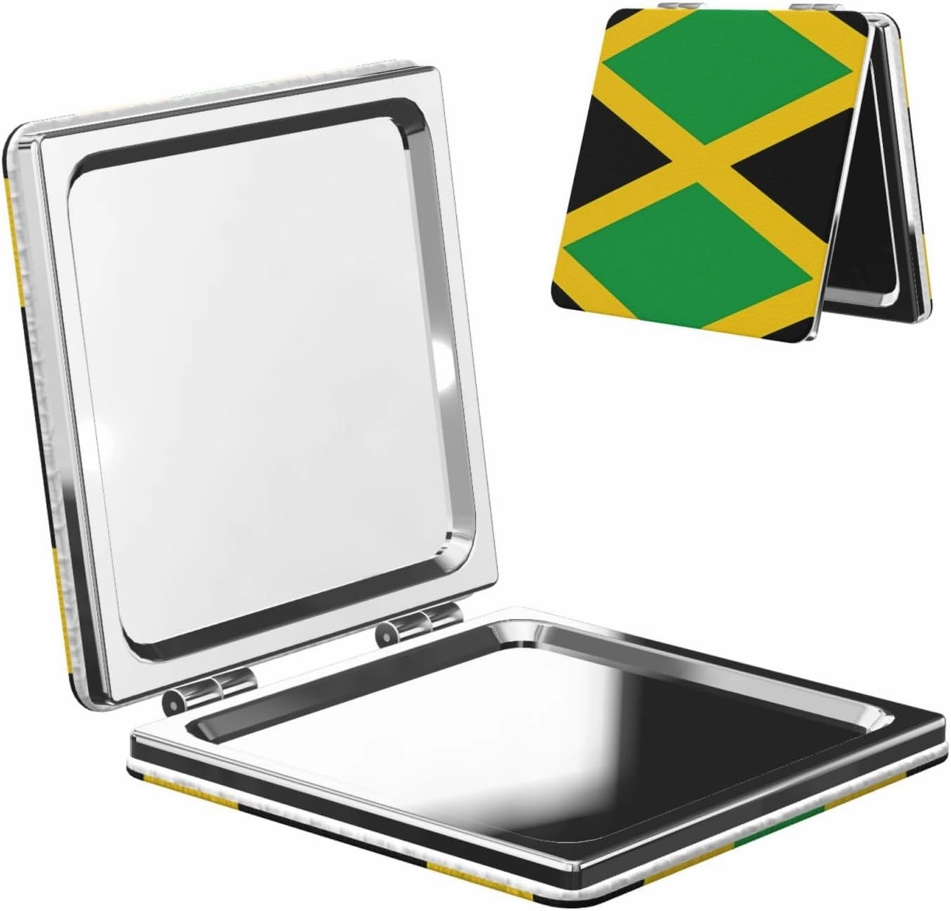 Portable Pocket Makeup Mirror Jamaica Flag Travel Cosmetic Mirror Square Print Magnifying Compact Mirror for Eyelash