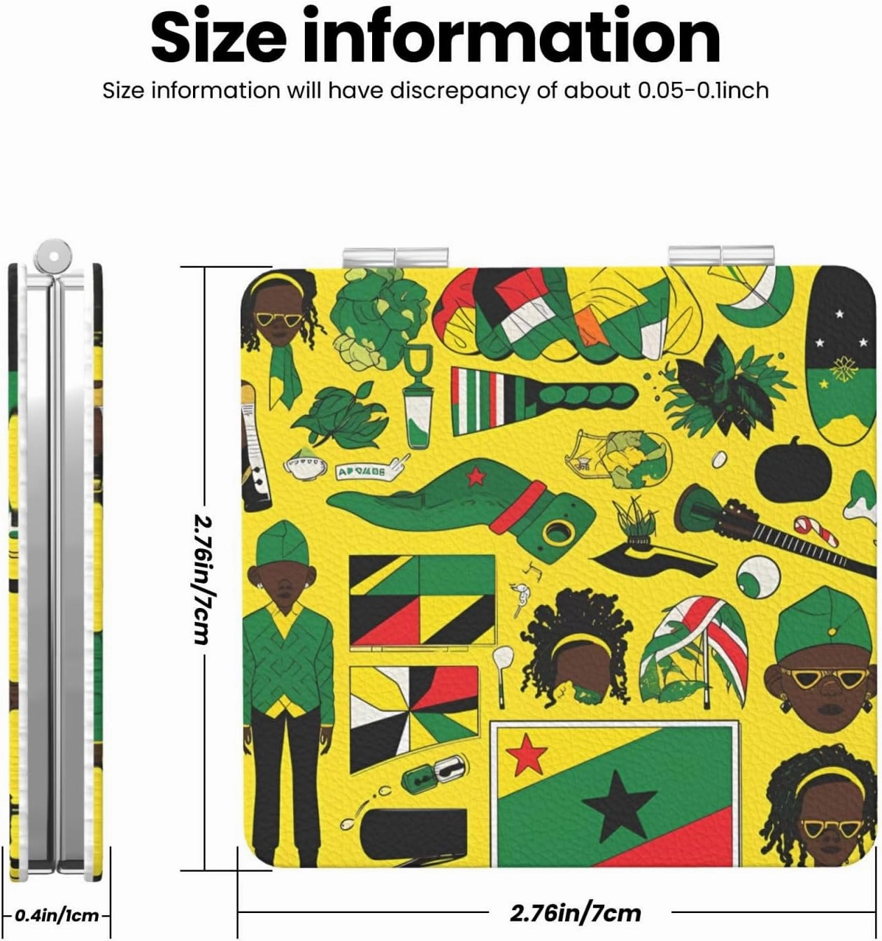 Portable Pocket Makeup Mirror Jamaican Elements Travel Cosmetic Mirror Square Print Magnifying Compact Mirror for Eyelash