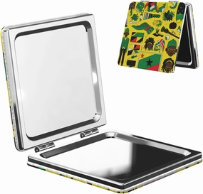 Portable Pocket Makeup Mirror Jamaican Elements Travel Cosmetic Mirror Square Print Magnifying Compact Mirror for Eyelash