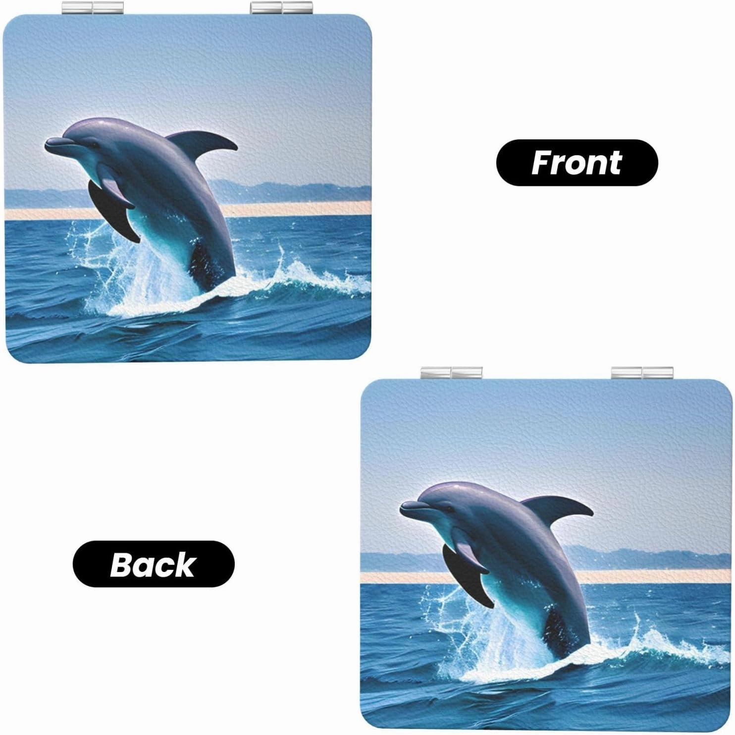 Portable Pocket Makeup Mirror Jumping up Dolphins Travel Cosmetic Mirror Square Print Magnifying Compact Mirror for Eyelash