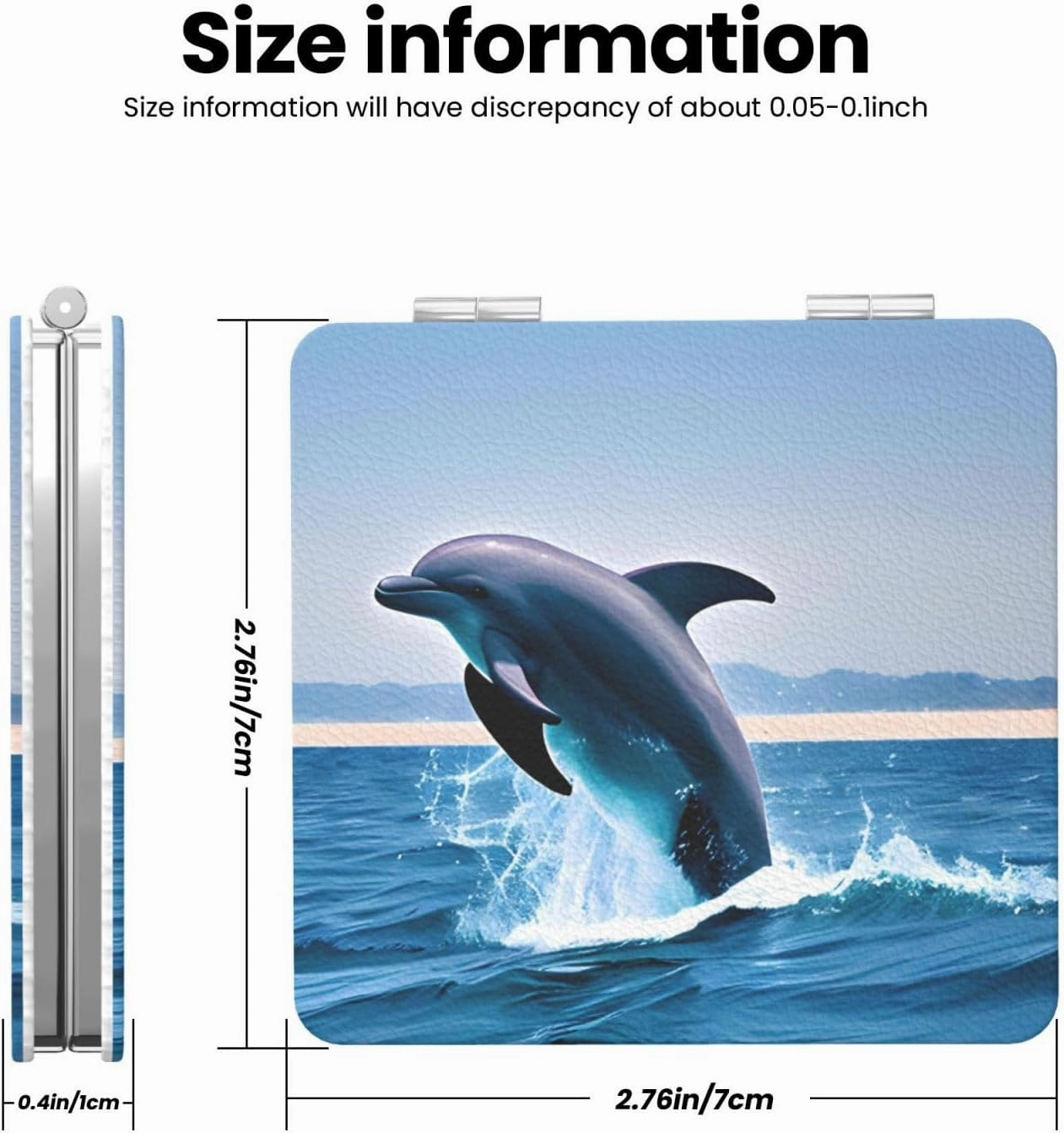 Portable Pocket Makeup Mirror Jumping up Dolphins Travel Cosmetic Mirror Square Print Magnifying Compact Mirror for Eyelash